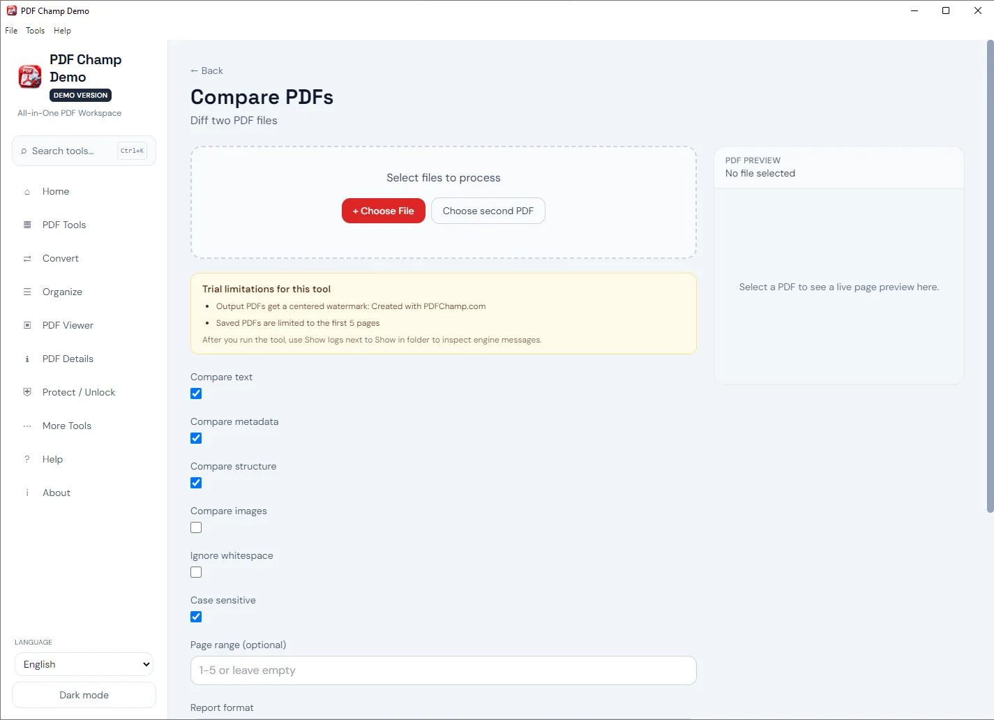 Compare and more tools workspace